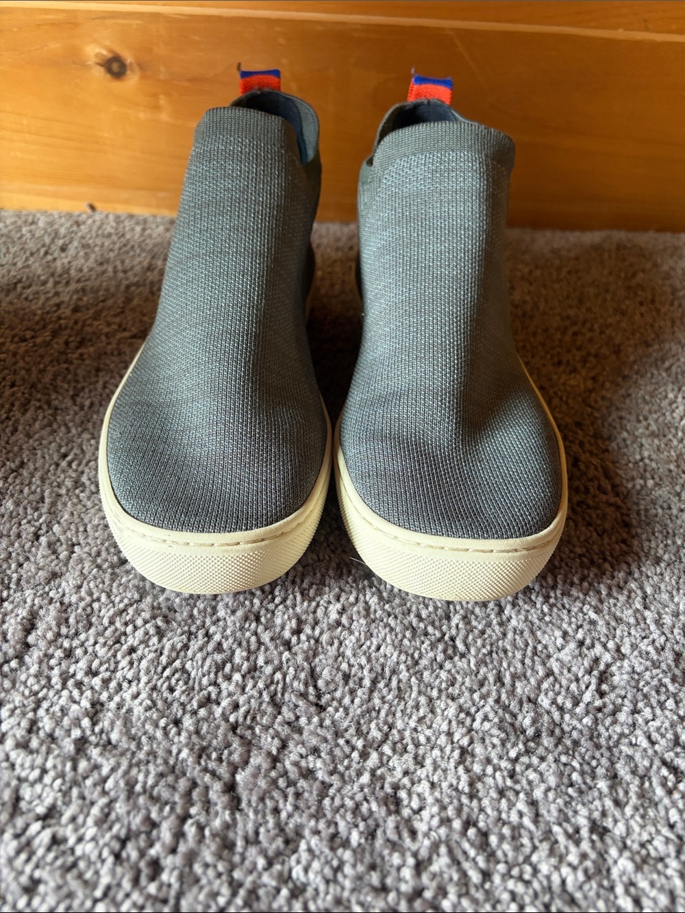 Rothy’s Slip-On Canvas Sneakers in Slate Blue with Cream Soles